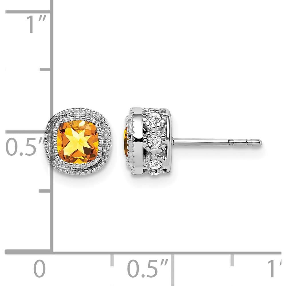 10K White Gold Cushion Citrine and Diamond Earrings - 0.325 Carat Citrine, 0.192 Carat Diamond Total Weight by Monteluci Fine Jewelry