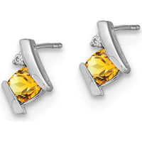 10K White Gold Cushion Citrine and Round Diamond Earrings - 0.323 Carat Total Citrine Weight, 0.014 Carat Total Diamond Weight by Oro Pregiato