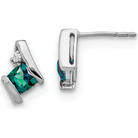 10K White Gold Cushion-Cut Alexandrite and Diamond Earrings with Lab-Created Alexandrite and Round Diamonds - 0.65 Carat Total Alexandrite Weight, 0.025 Carat Total Diamond Weight by Oro Pregiato