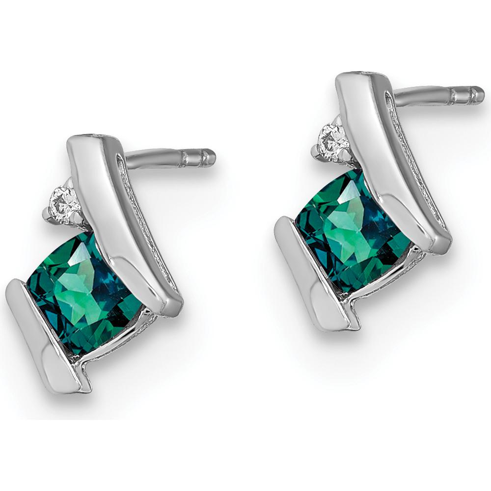 10K White Gold Cushion-Cut Alexandrite and Diamond Earrings with Lab-Created Alexandrite and Round Diamonds - 0.65 Carat Total Alexandrite Weight, 0.025 Carat Total Diamond Weight by Oro Pregiato