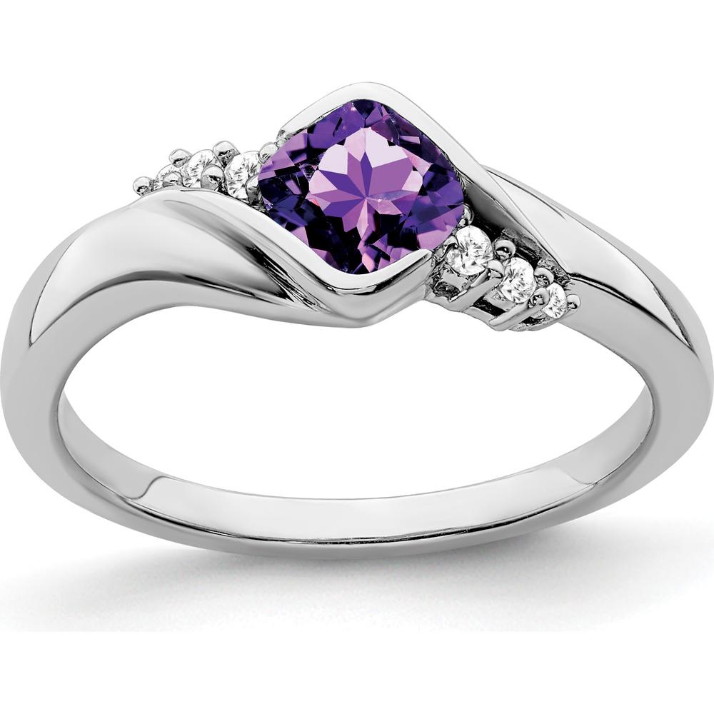 10K White Gold Cushion Cut Amethyst and Diamond Ring - 0.4 Carat Total Gemstone Weight by 0
