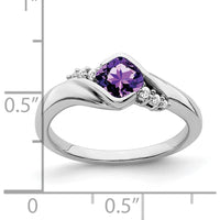 10K White Gold Cushion Cut Amethyst and Diamond Ring - 0.4 Carat Total Gemstone Weight by 0