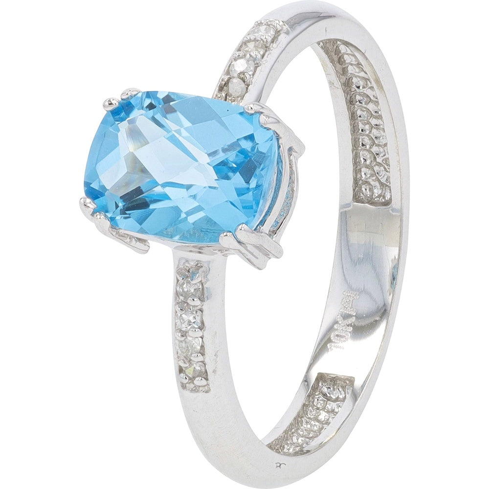 10K White Gold Cushion Cut Blue Topaz Ring with Diamond Accents - 1.90 Carat Total Gem Weight