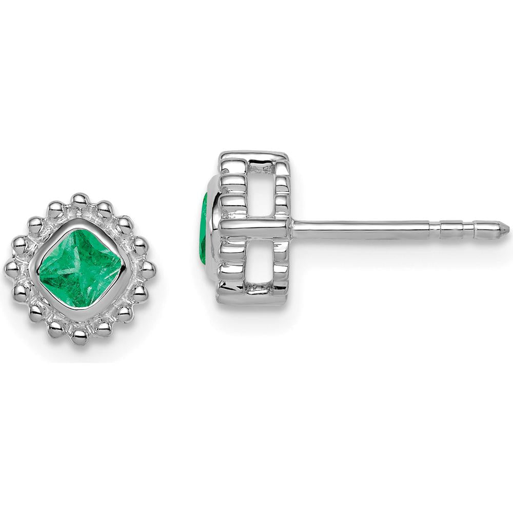 10K White Gold Cushion Cut Emerald Earrings - 0.25 Carat Total Emerald Weight by Monteluci Fine Jewelry