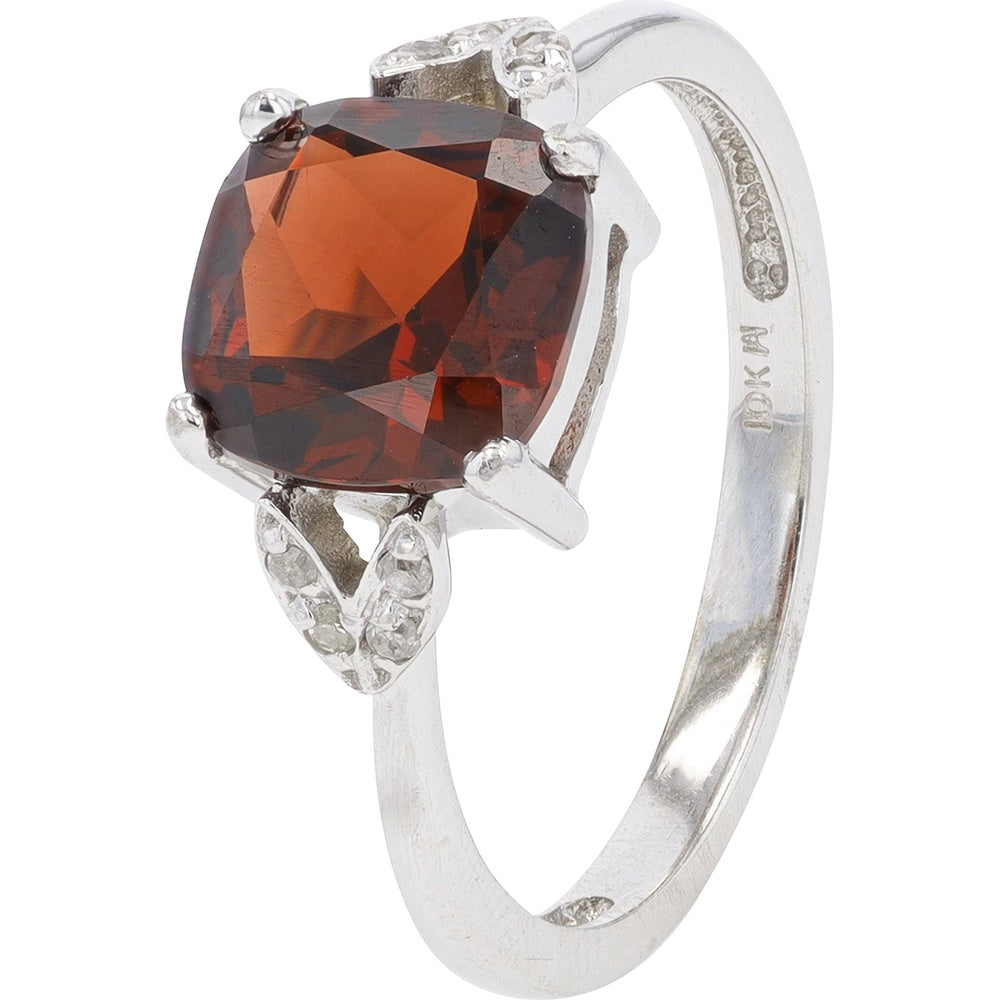 10K White Gold Cushion-Cut Garnet Ring with Diamond Accent Shoulders - 2.50 Carat Total Gem Weight