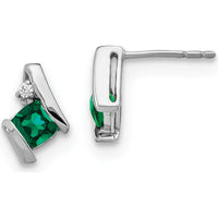 10K White Gold Cushion Cut Lab Created Emerald and Round Diamond Earrings - 0.323 Carat Total Emerald Weight, 0.0125 Carat Total Diamond Weight by Oro Pregiato