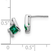 10K White Gold Cushion Cut Lab Created Emerald and Round Diamond Earrings - 0.323 Carat Total Emerald Weight, 0.0125 Carat Total Diamond Weight by Oro Pregiato