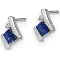10K White Gold Cushion Cut Lab-Created Sapphire and Round Diamond Earrings - 0.646 Carat Total Gemstone Weight by Oro Pregiato