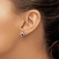 10K White Gold Cushion Cut Lab-Created Sapphire and Round Diamond Earrings - 0.646 Carat Total Gemstone Weight by Oro Pregiato
