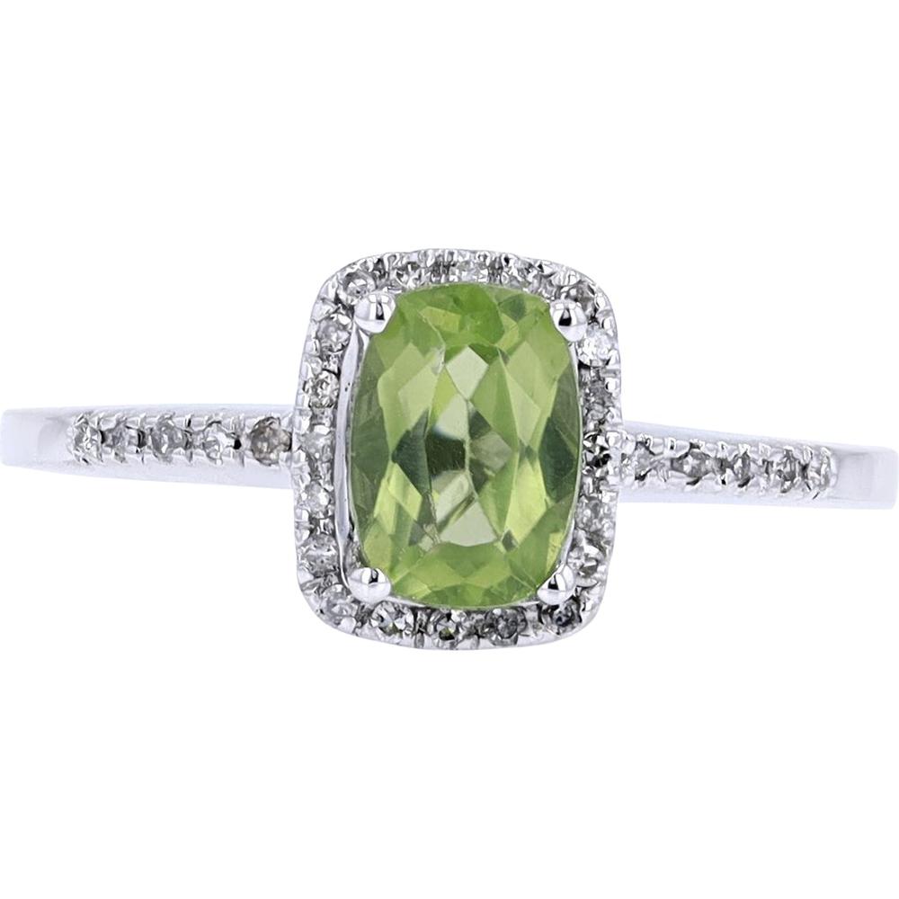 10K White Gold Cushion-Cut Peridot Halo Ring with 0.10 Carats Diamond Accents