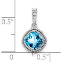 10K White Gold Cushion Cut Swiss Blue Topaz Pendant with Round Diamonds - 0.73 Carat Blue Topaz, 0.06 Carat Total Diamond Weight by Lumare Gioia