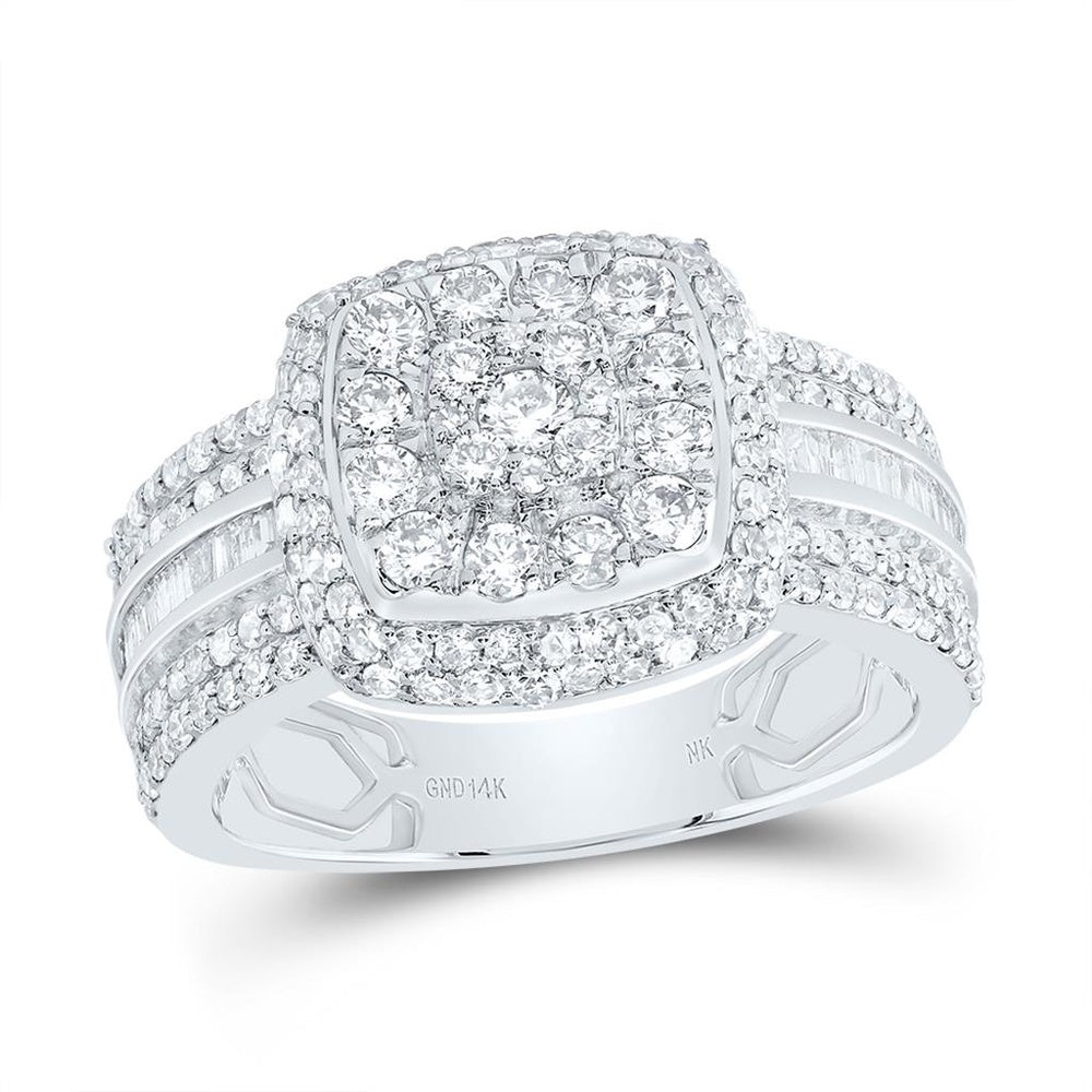 10K White Gold Cushion Diamond Ring - 1 1/3 Carat Total Diamond Weight