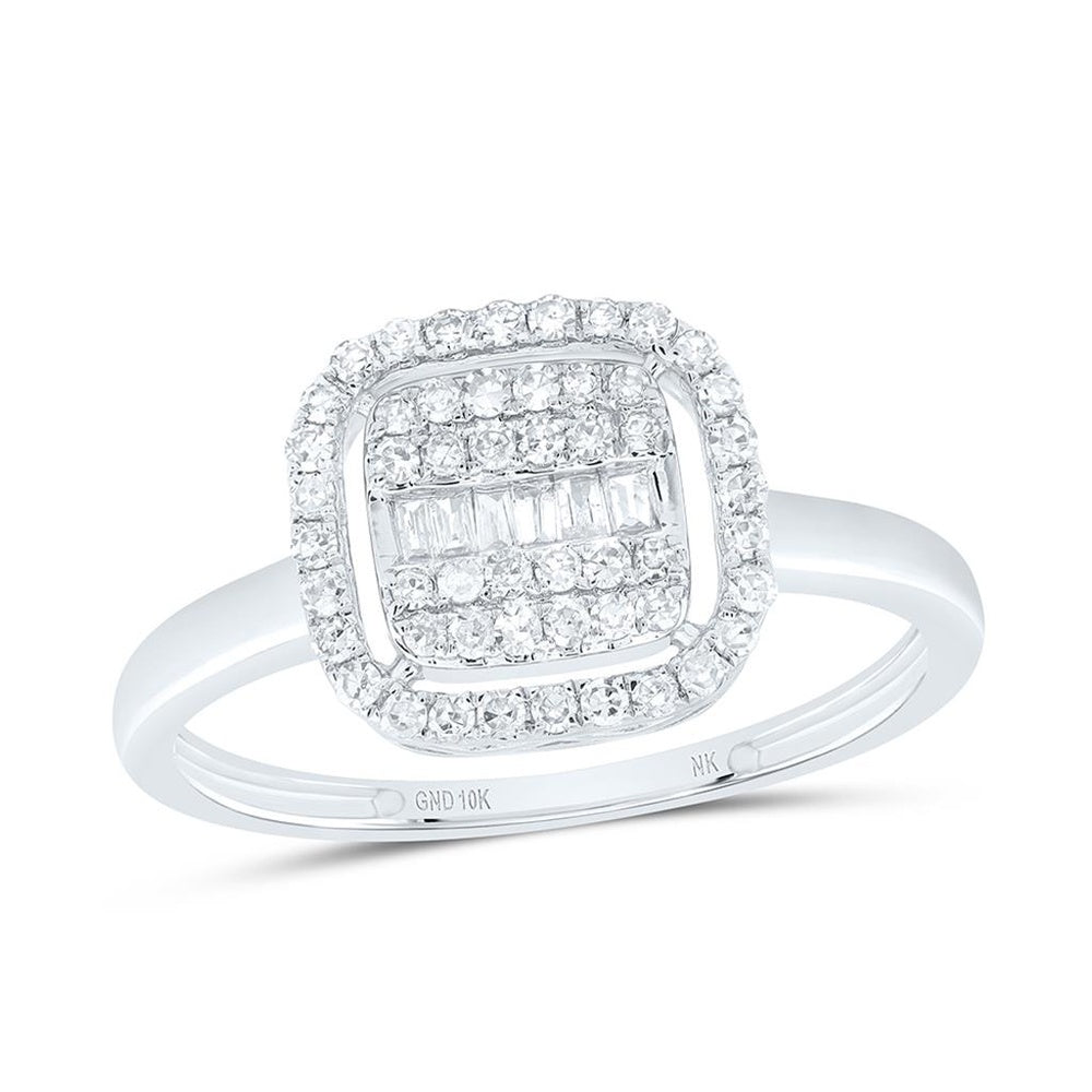 10K White Gold Cushion Diamond Ring - 1/3 Carat Total Diamond Weight