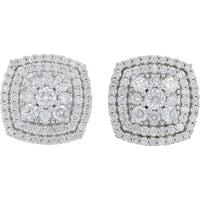 10K White Gold Cushion Halo Diamond Earrings - 1.00 Carats Total Diamond Weight