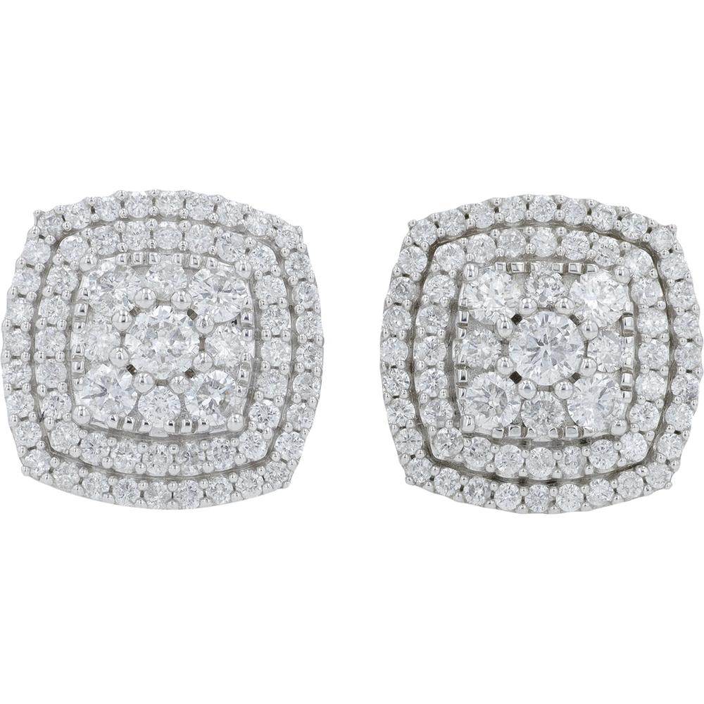 10K White Gold Cushion Halo Diamond Earrings - 1.00 Carats Total Diamond Weight