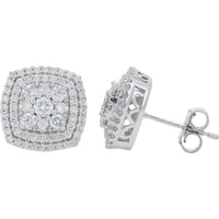 10K White Gold Cushion Halo Diamond Earrings - 1.00 Carats Total Diamond Weight