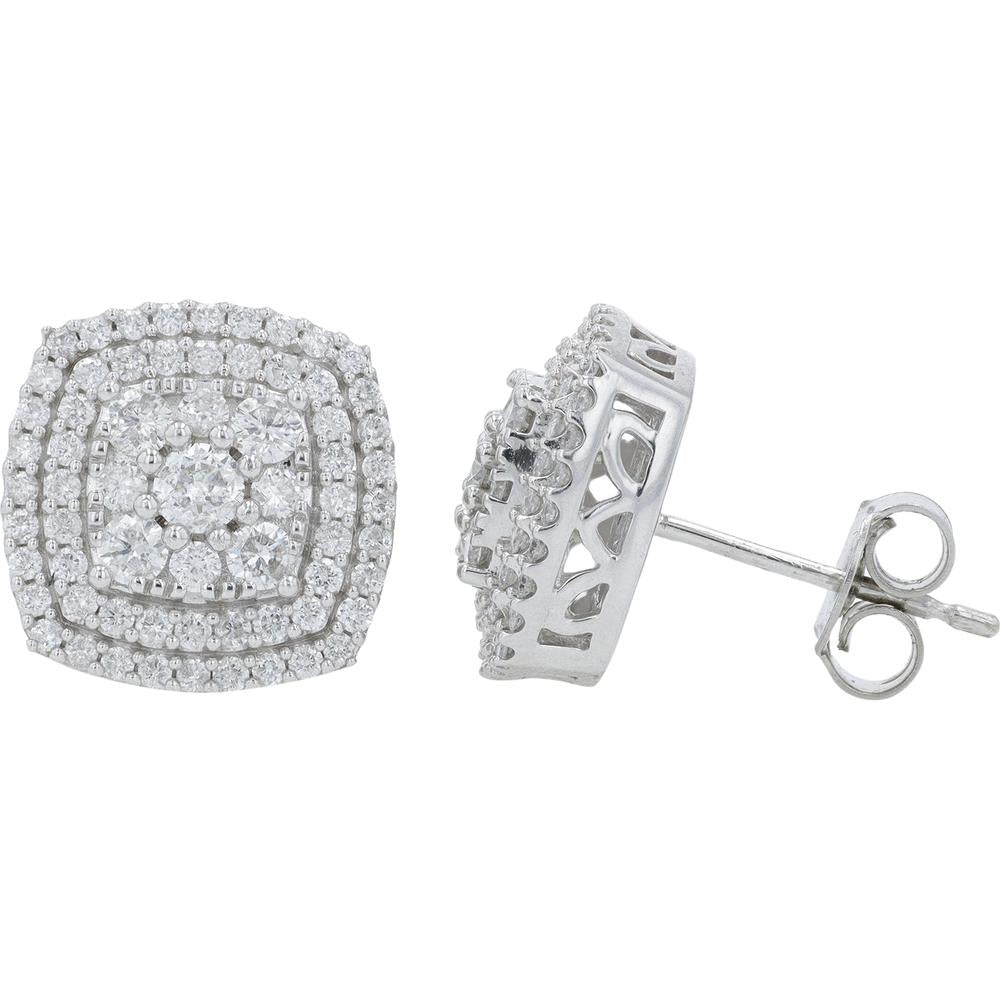 10K White Gold Cushion Halo Diamond Earrings - 1.00 Carats Total Diamond Weight
