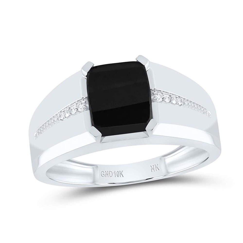 10K White Gold Cushion Onyx Diamond Band Ring - 2 Carat Total Gemstone Weight