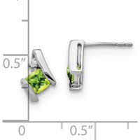 10K White Gold Cushion Peridot and Diamond Earrings - 0.323 Carat Total Peridot Weight, 0.025 Carat Total Diamond Weight by Oro Pregiato