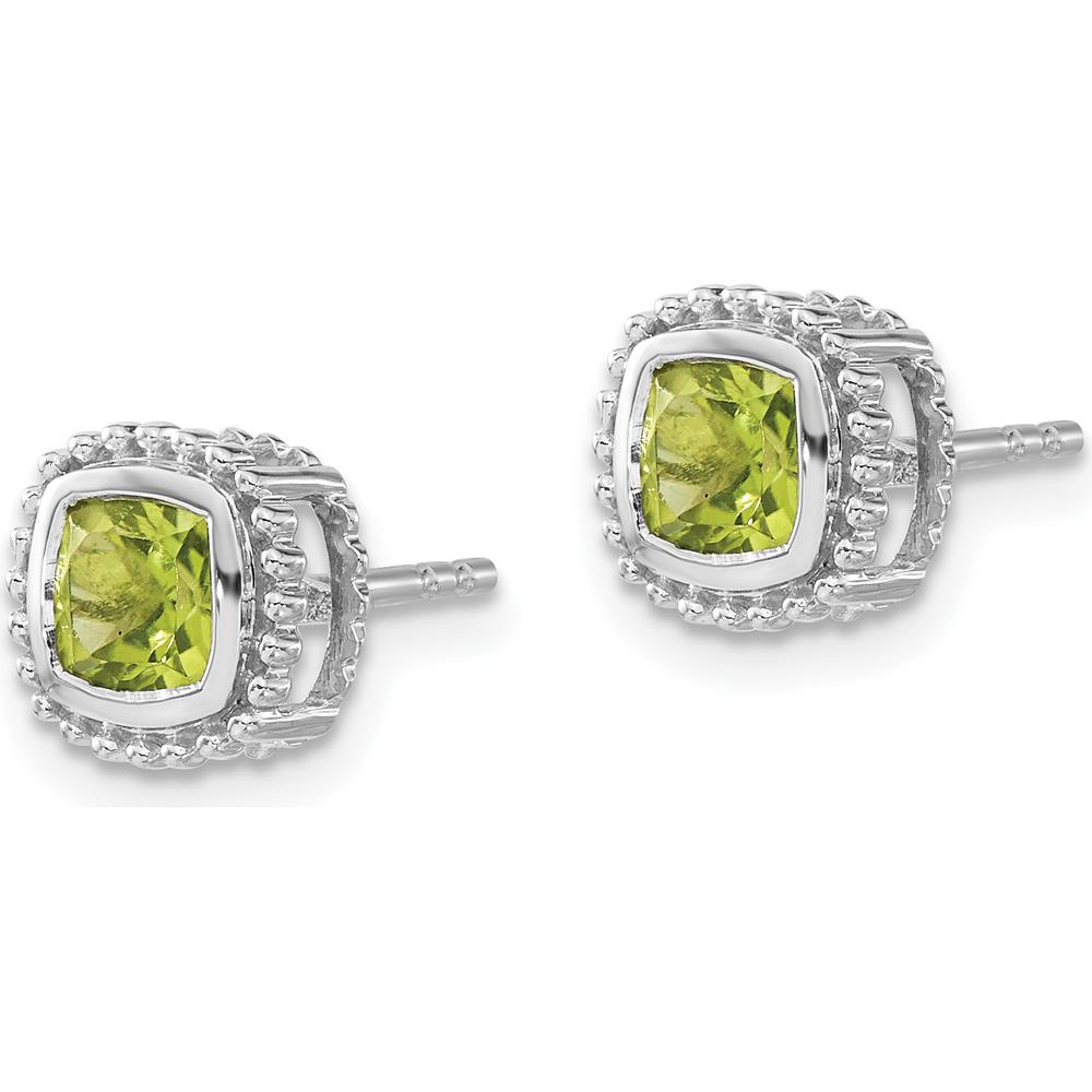 10K White Gold Cushion Peridot Earrings - 0.65 Carat Total Gemstone Weight by Monteluci Fine Jewelry