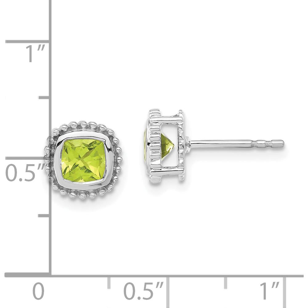 10K White Gold Cushion Peridot Earrings - 0.65 Carat Total Gemstone Weight by Monteluci Fine Jewelry