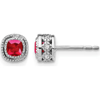 10K White Gold Cushion Ruby and Diamond Button Earrings - 0.25 Carat Total Ruby Weight, 0.006 Carat Total Diamond Weight by Monteluci Fine Jewelry