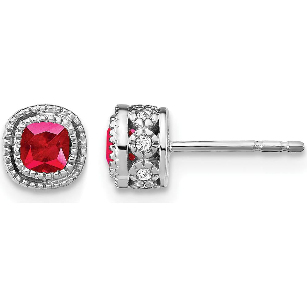 10K White Gold Cushion Ruby and Diamond Button Earrings - 0.25 Carat Total Ruby Weight, 0.006 Carat Total Diamond Weight by Monteluci Fine Jewelry