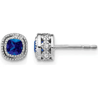 10K White Gold Cushion Sapphire and Diamond Button Earrings - 0.25 Carat Total Sapphire Weight by Monteluci Fine Jewelry