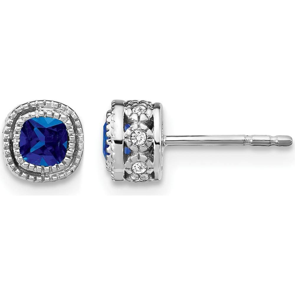 10K White Gold Cushion Sapphire and Diamond Button Earrings - 0.25 Carat Total Sapphire Weight by Monteluci Fine Jewelry