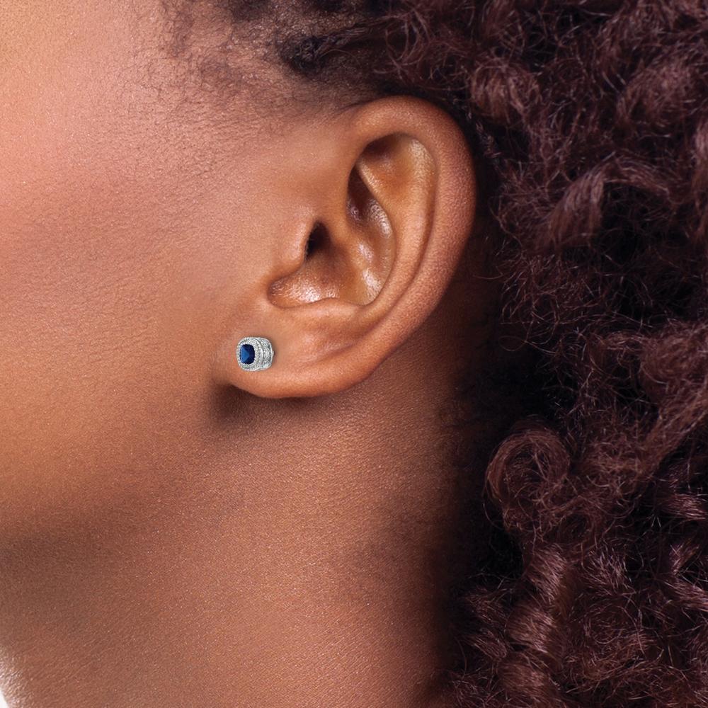 10K White Gold Cushion Sapphire and Diamond Button Earrings - 0.25 Carat Total Sapphire Weight by Monteluci Fine Jewelry