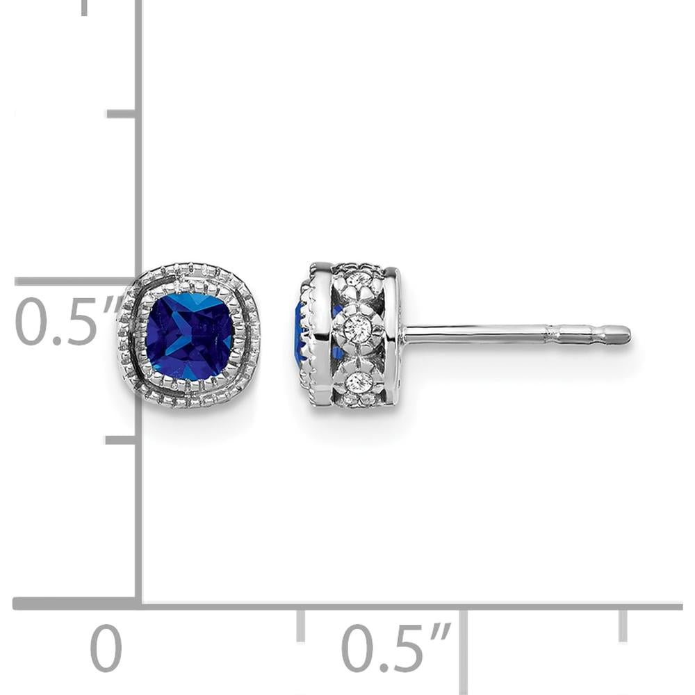 10K White Gold Cushion Sapphire and Diamond Button Earrings - 0.25 Carat Total Sapphire Weight by Monteluci Fine Jewelry