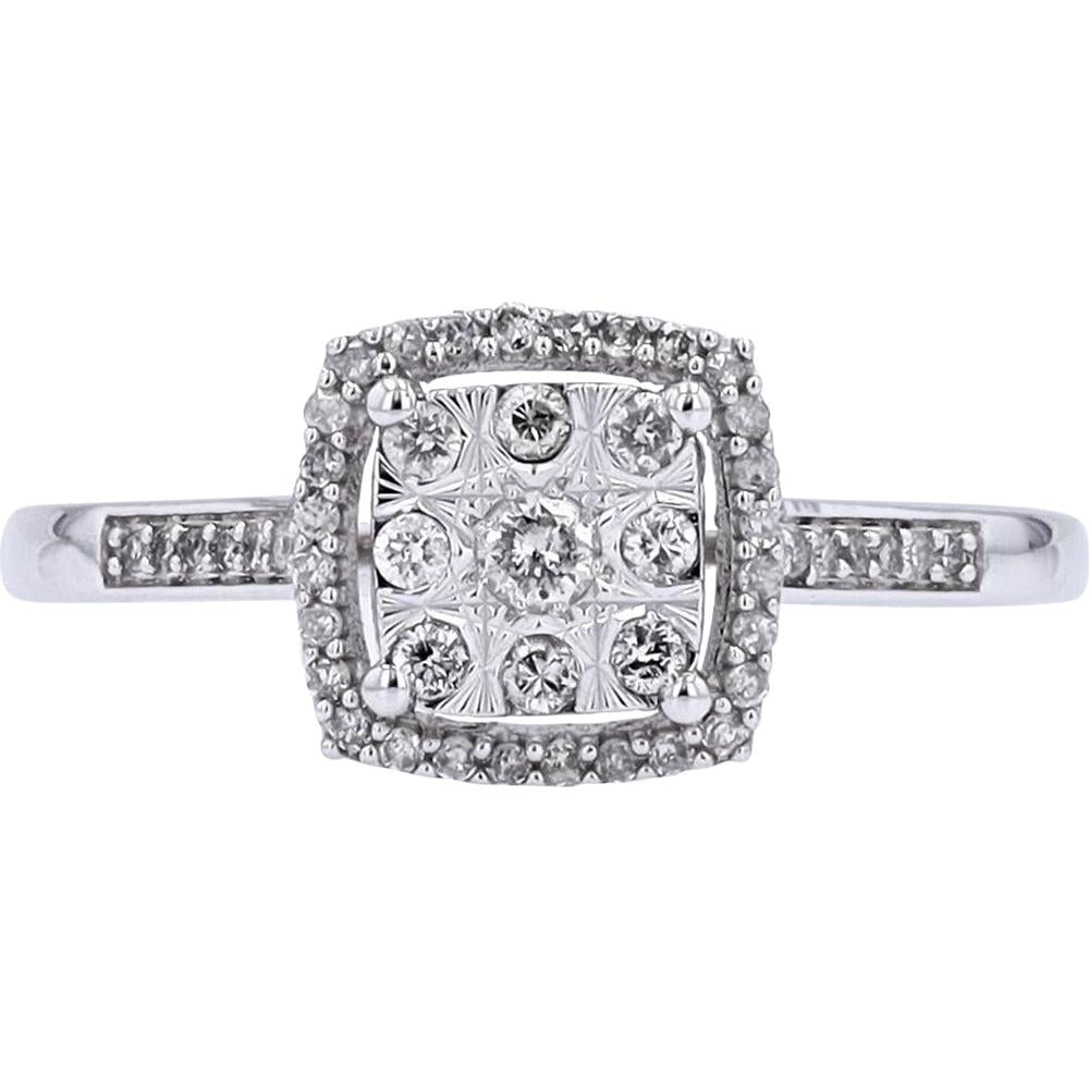 10K White Gold Cushion-Shaped Cluster Diamond Ring with 0.25 Carat Total Diamond Weight