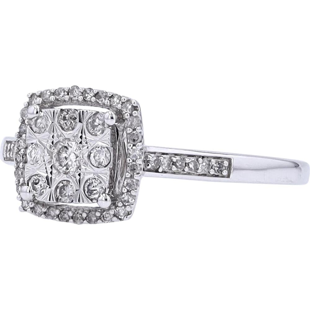 10K White Gold Cushion-Shaped Cluster Diamond Ring with 0.25 Carat Total Diamond Weight