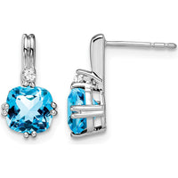 10K White Gold Cushion Swiss Blue Topaz and Diamond Drop Earrings - 1.25 Carat Total Blue Topaz, 0.0444 Carat Total Diamond Weight by Monteluci Fine Jewelry