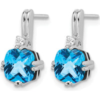 10K White Gold Cushion Swiss Blue Topaz and Diamond Drop Earrings - 1.25 Carat Total Blue Topaz, 0.0444 Carat Total Diamond Weight by Monteluci Fine Jewelry