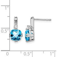 10K White Gold Cushion Swiss Blue Topaz and Diamond Drop Earrings - 1.25 Carat Total Blue Topaz, 0.0444 Carat Total Diamond Weight by Monteluci Fine Jewelry