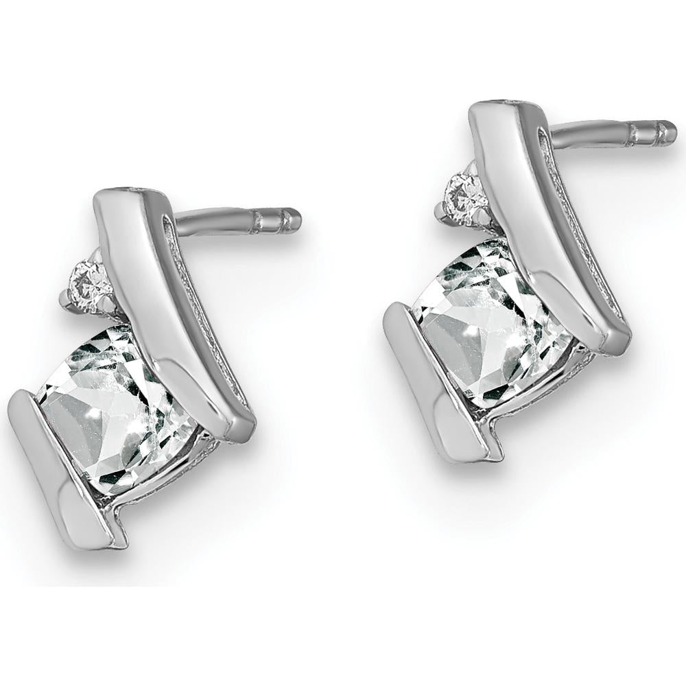 10K White Gold Cushion White Topaz and Diamond Earrings - 0.323 Carat Total White Topaz, 0.025 Carat Total Diamond Weight by Oro Pregiato