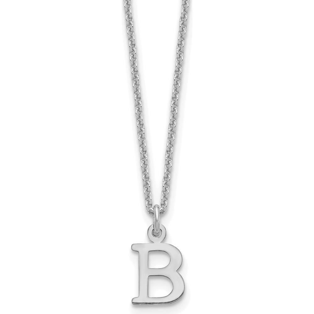 10K White Gold Cutout Letter B Initial Pendant Necklace with Rhodium Plated Cable Chain - 18"