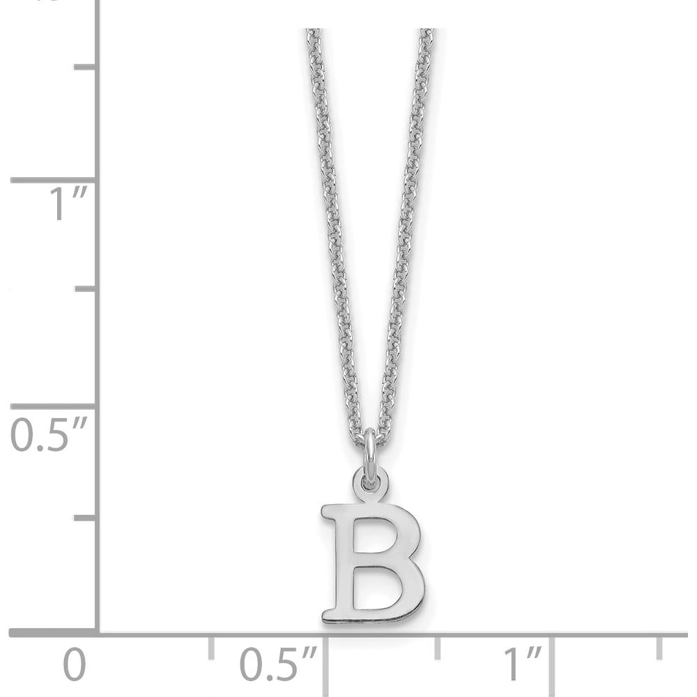 10K White Gold Cutout Letter B Initial Pendant Necklace with Rhodium Plated Cable Chain - 18"