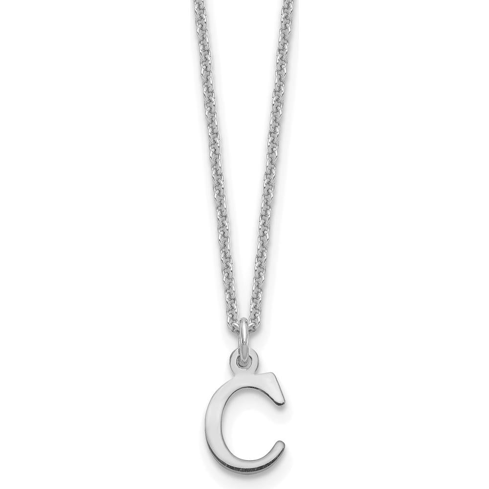 10K White Gold Cutout Letter C Pendant Necklace - Polished Finish, 18" Cable Chain