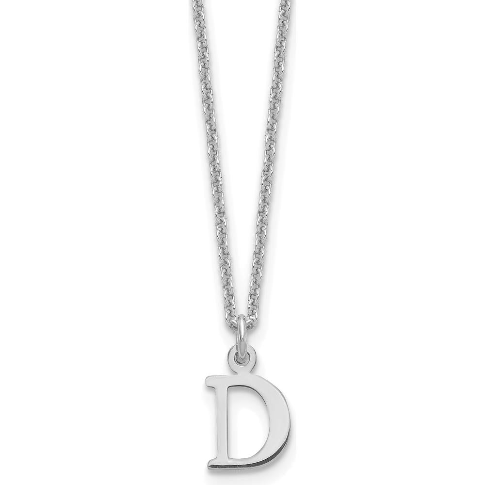 10K White Gold Cutout Letter D Initial Pendant Necklace with Polished Finish and Rhodium Plated Cable Chain - 18"