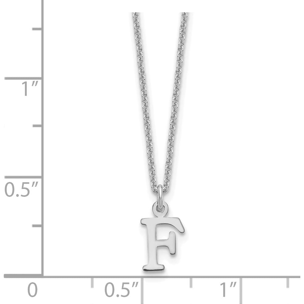 10K White Gold Cutout Letter F Initial Necklace - Rhodium Plated Cable Chain - 18" Length
