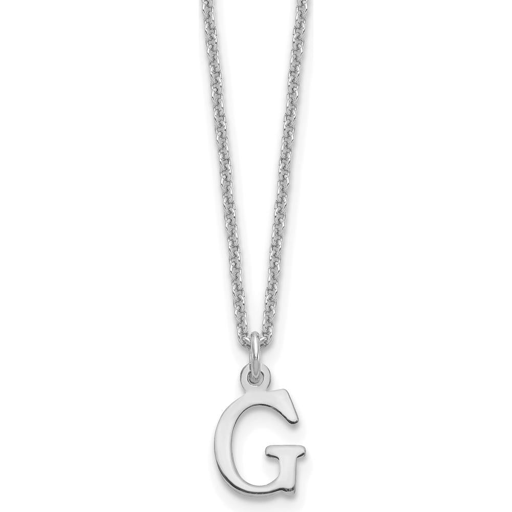 10K White Gold Cutout Letter G Initial Necklace with Rhodium Plated Cable Chain - 18"