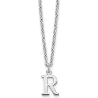 10K White Gold Cutout Letter R Initial Necklace with Rhodium Plated Cable Chain - 18" Length