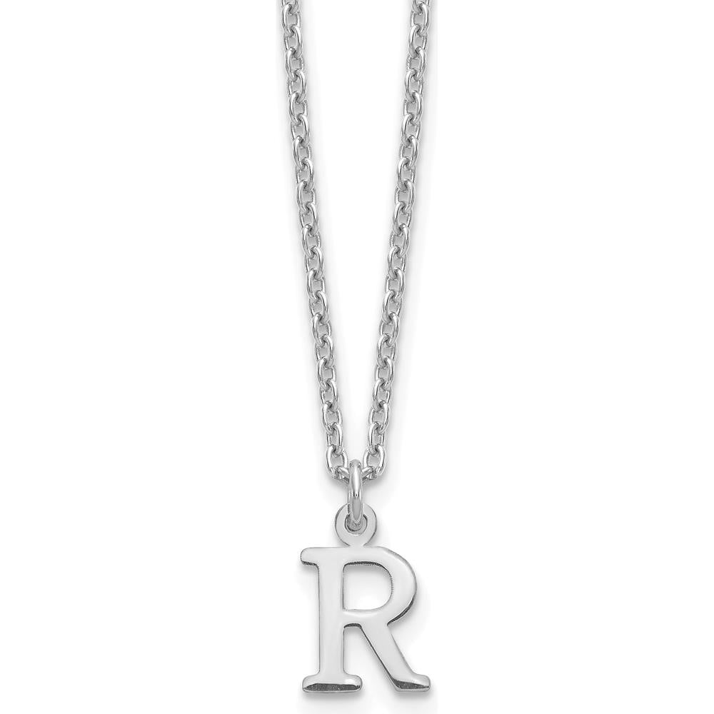10K White Gold Cutout Letter R Initial Necklace with Rhodium Plated Cable Chain - 18" Length