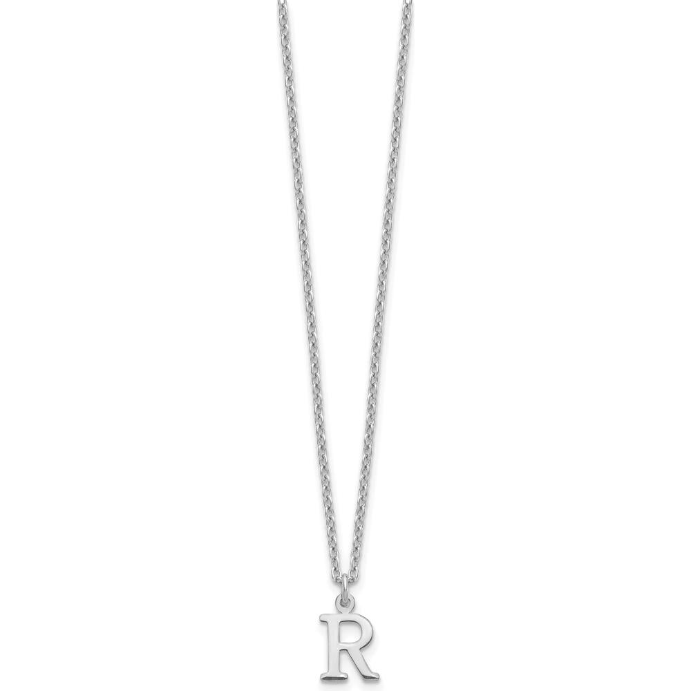 10K White Gold Cutout Letter R Initial Necklace with Rhodium Plated Cable Chain - 18" Length