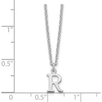 10K White Gold Cutout Letter R Initial Necklace with Rhodium Plated Cable Chain - 18" Length
