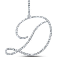 10K White Gold D Initial Pendant with Prong Set Round Diamonds - 0.63 Carat Total Diamond Weight