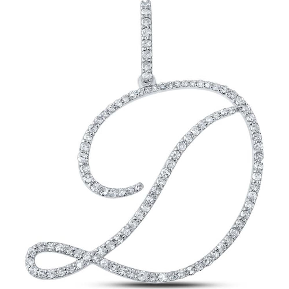 10K White Gold D Initial Pendant with Prong Set Round Diamonds - 0.63 Carat Total Diamond Weight