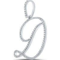 10K White Gold D Initial Pendant with Prong Set Round Diamonds - 0.63 Carat Total Diamond Weight